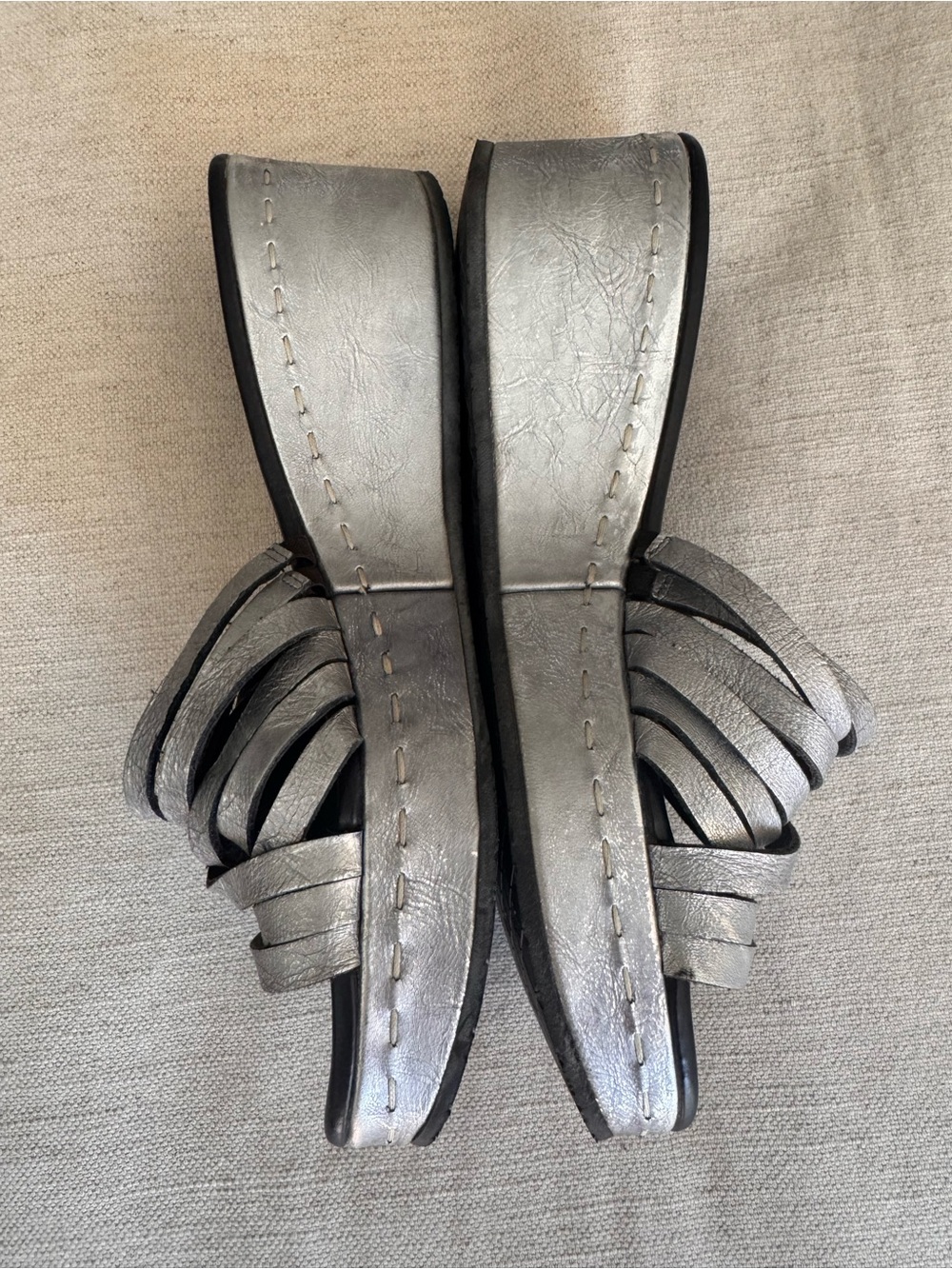 Donald J Pliner Siena Silver/Pewter Metallic Leather Platform Slide Sandals 9 - Picture 10 of 11